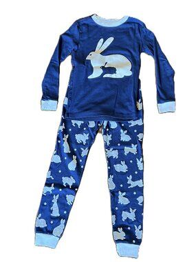 Family Feeling 100% Cotton Navy and White Rabbits Pajama Set, Size 10
